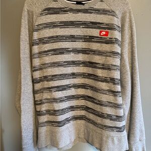 Nike Men's Gray and Black Striped Crewneck Sweater